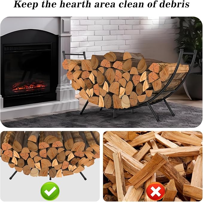 NANANARDOSO Curved Firewood Rack，48 inches Powder-coated Metal Fireplace Log Holder for Firewood Storage，Ideal for Indoor and Outdoor Fireplaces Wood Storage