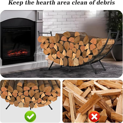 NANANARDOSO Curved Firewood Rack，48 inches Powder-coated Metal Fireplace Log Holder for Firewood Storage，Ideal for Indoor and Outdoor Fireplaces Wood Storage