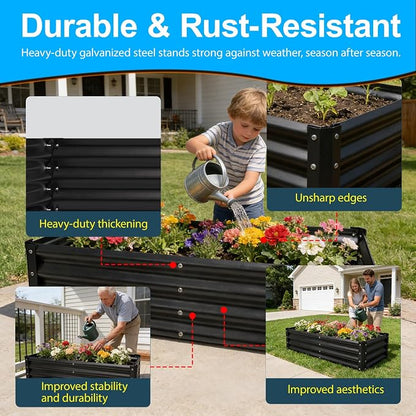 Raised Garden Bed 2 Pack 6x3x1FT, Premium Galvanized Raised Garden Bed, Large Raised Garden Beds Outdoor for Deep-Rooted Vegetables, Flowers, Green and Herbs, Black