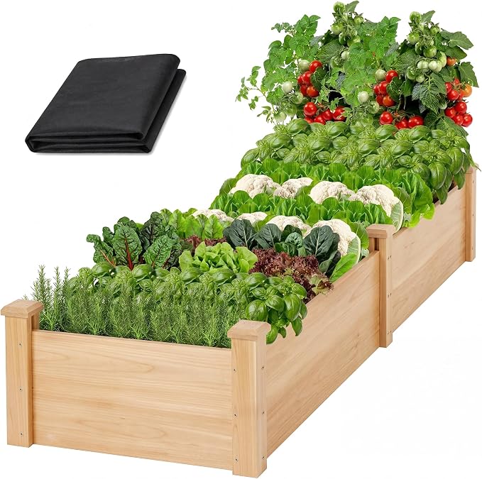 8×2ft Wooden Horticulture Raised Garden Bed Divisible Elevated Planting Planter Box for Flowers/Vegetables/Herbs in Backyard/Patio Outdoor, Natural Wood, 96 x 24 x 9in