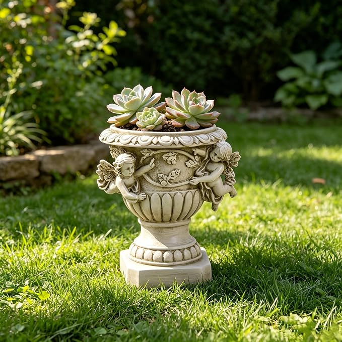 Cherub Angel Planters, Cherub Planter Flower Pots with Drain Hole for All House Plants, Patio Yard Decor, Polyresin, 8.46" H