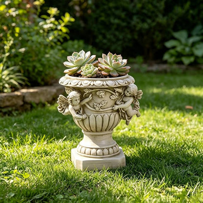 Cherub Angel Planters, Cherub Planter Flower Pots with Drain Hole for All House Plants, Patio Yard Decor, Polyresin, 8.46" H