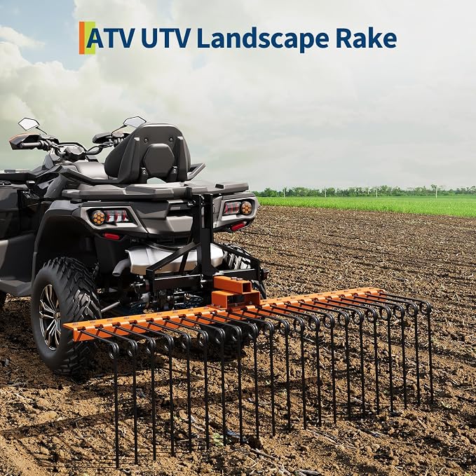 Tow Behind Landscape Rake, 60" Tow Dethatcher with 21 Steel Tines, Lawn Dethatcher Rake Attaches to Category 1, 3 Point Hitch for Tractor, for Leaves, Pine Needles, Straw, and Grass