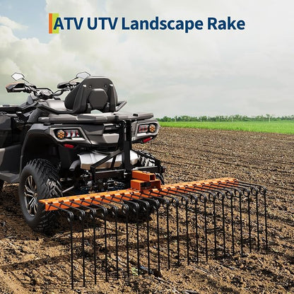 Tow Behind Landscape Rake, 60" Tow Dethatcher with 21 Steel Tines, Lawn Dethatcher Rake Attaches to Category 1, 3 Point Hitch for Tractor, for Leaves, Pine Needles, Straw, and Grass
