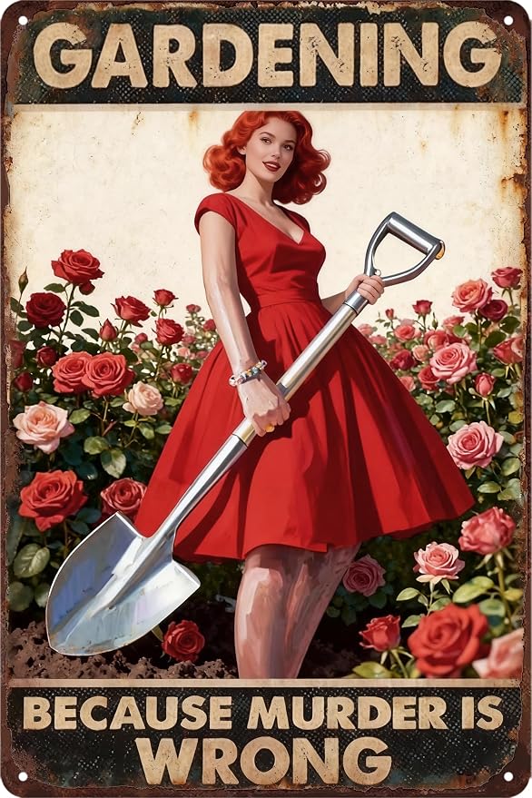 Funny Garden Sign Outdoor Greenhouse Decor Vintage Garden Metal Tin Signs Gardening Gifts For Women Mushroom Wall Art Gardening Because Murder Is Wrong Sign Yard Decor Plant Signs 12x8 Inch