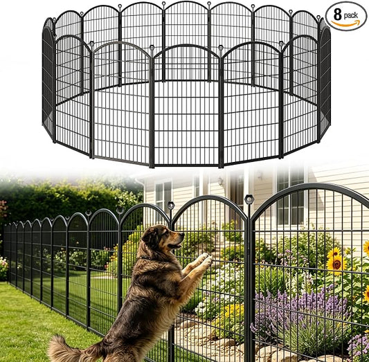 Decorative Garden Fence 48in x17ft, 8 Pack Rustproof Metal No Dig Fence Animal Barrier for Dog, Arched Flower Bed Edging Ornamental Wire Border Panel Fencing (Black, 8 Panels-48in(H))
