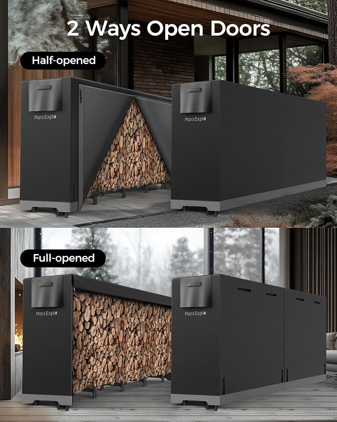 8ft Firewood Rack Outdoor with Cover, Heavy Duty Wood Racks Outdoor for Firewood, Indoor Firewood Storage Log Rack with Cover Wood Holder Set Black