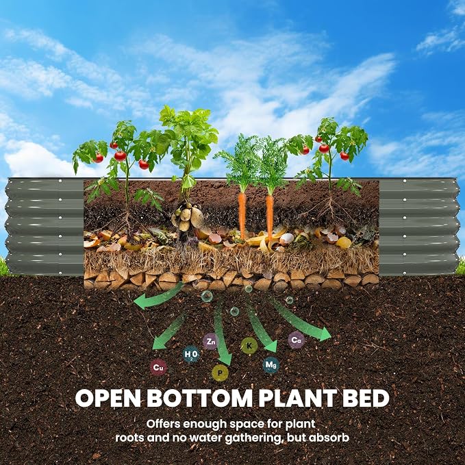 Pattiumo Galvanized Raised Garden Bed 8x2x1.5 FT, Oval Metal Raised Garden Bed Outdoor Planter Box with Open Bottom, Rust-Resistant Steel Garden Bed for Vegetables Herbs Flowers, Easy Assembly