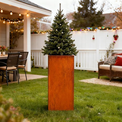 Corten Steel Planter Box for Outdoor Plants 14"x14"x30" Metal Planter Spliced Planter Box with Removable Insert Sherf for Outside,Indoor,Garden (Corten, 14 * 14 * 30)
