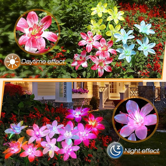 Aukora Solar Garden Lights, 5 Pack Lily Flower Waterproof, 7-Color Changing | Landscape Decor Outdoor for Pathway Lawn Patio Yard Walkway, Holiday Gifts for Mom Women, 5 Beautiful Mixed Colors