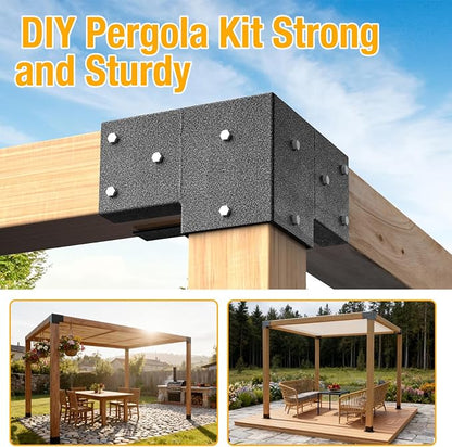 3-Way Pergola Brackets, 4"x4" Pergola Kit, Pergola Corner Bracket for Gazebos, Patio Pergolas, Log Cabin, Wooden Beams (4PCS)