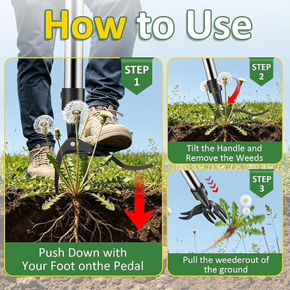 Weed Puller Tool - Adjustable Upright Weeder, 4 Claw Long-Handled Weeding Tool, No Need to Bend or Kneel to Weed Easily, Weeding Tool for Garden, Lawn, Farm and Courtyard