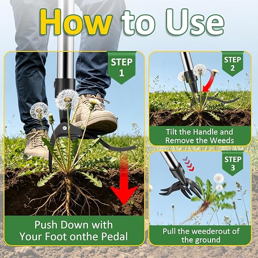 Weed Puller Tool - Adjustable Upright Weeder, 4 Claw Long-Handled Weeding Tool, No Need to Bend or Kneel to Weed Easily, Weeding Tool for Garden, Lawn, Farm and Courtyard