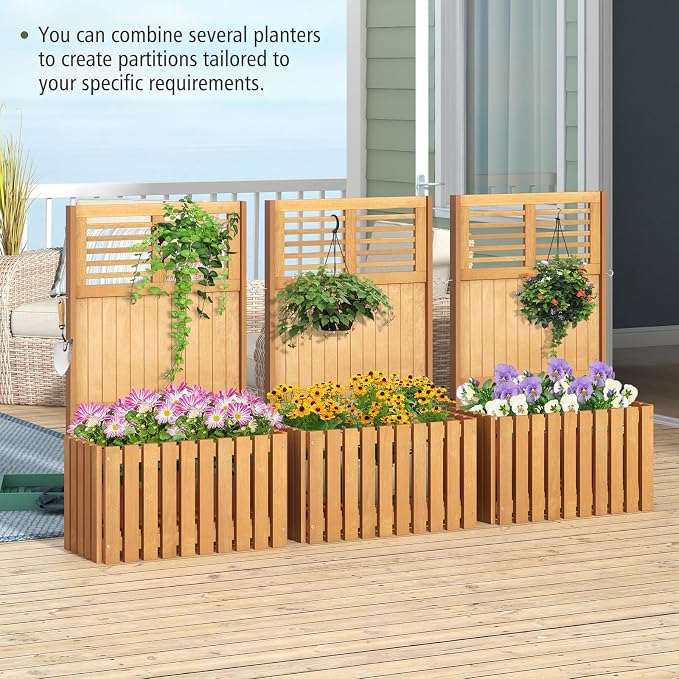 Giantex Raised Garden Bed with Trellis, 41” Wooden Potted Plant Box w/Privacy Screen, Trellis for Plant Flower Climbing Pot Hanging, Indoor & Outdoor Planter Box for Yard, Garden, Balcony