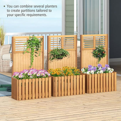Giantex Raised Garden Bed with Trellis, 41” Wooden Potted Plant Box w/Privacy Screen, Trellis for Plant Flower Climbing Pot Hanging, Indoor & Outdoor Planter Box for Yard, Garden, Balcony