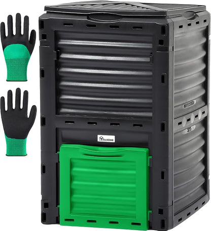 YITAHOME Large Outdoor Compost Bin, 80 Gallon (300L) Composter Box with Snap-on Top Lid and Aeration System, Lightweight Garden Compost Barrel Tumbler, Easy Assembly, BPA Free, Green