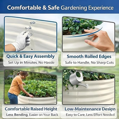 3FT Round Raised Garden Bed, Heavy Duty Galvanized Metal Planter Box for Vegetables, Flowers & Herbs, Rust-Resistant Outdoor Gardening Bed with Modern White Finish & Easy DIY Assembly