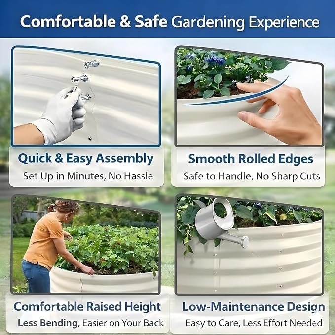 5FT Round Raised Garden Bed, Heavy Duty Galvanized Metal Planter Box for Vegetables, Flowers & Herbs, Rust-Resistant Outdoor Gardening Bed with Modern White Finish & Easy DIY Assembly
