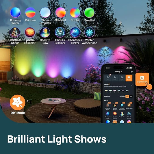Linkind Smart Solar Spot Lights Outdoor SL5C, Solar Lights Outdoor Spotlight Cool/Warm White/Color Changing, APP/Voice Control IP67 Landscape Lighting for Yard, Garden, Pathway(4 Pack)