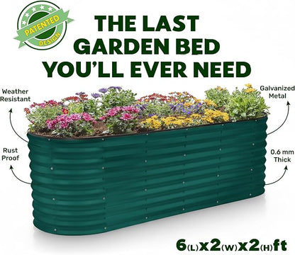 Plant & Plot Galvanized Raised Garden Beds Outdoor // 6×2×2 ft Planter Raised Beds for Gardening, Vegetables, Flowers // Large Metal Garden Box (Dark Green) // Patented Tool-Free Design