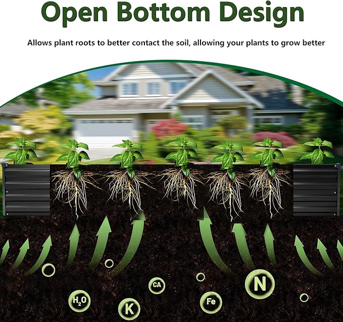 2PCS 12x2x1ft Galvanized Raised Garden Bed Kit,Gardening Planter Box | Outdoor Elevated Metal Planter Box For Vegetables, Flowers, Herbs, Anti-Rust Galvanized Steel, Open Drainage, Sturdy (Black)