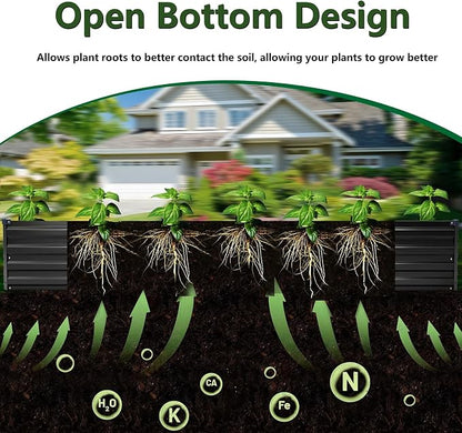 2PCS 12x2x1ft Galvanized Raised Garden Bed Kit,Gardening Planter Box | Outdoor Elevated Metal Planter Box For Vegetables, Flowers, Herbs, Anti-Rust Galvanized Steel, Open Drainage, Sturdy (Black)
