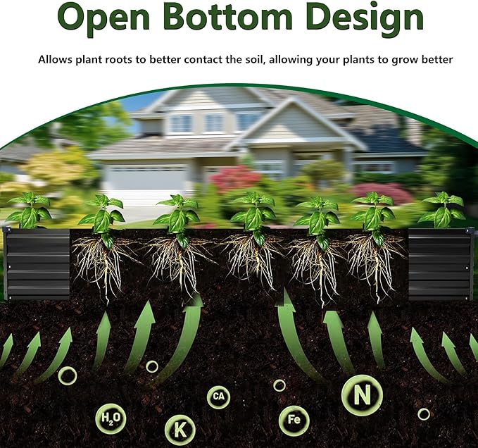 2PCS 12x4x1ft Galvanized Raised Garden Bed Kit,Gardening Planter Box | Outdoor Elevated Metal Planter Box For Vegetables, Flowers, Herbs, Anti-Rust Galvanized Steel, Open Drainage, Sturdy (Black)