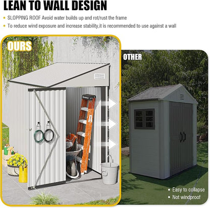 YOPTO 4×8 FT Outdoor Metal Storage Shed,Heavy-Duty Lean to Storage Shed with Lockable Single Side Hinge Door,Waterproof Metal Storage Tool House W/Sloping Roof,Air Vent&Protect Film,for Backyard,White