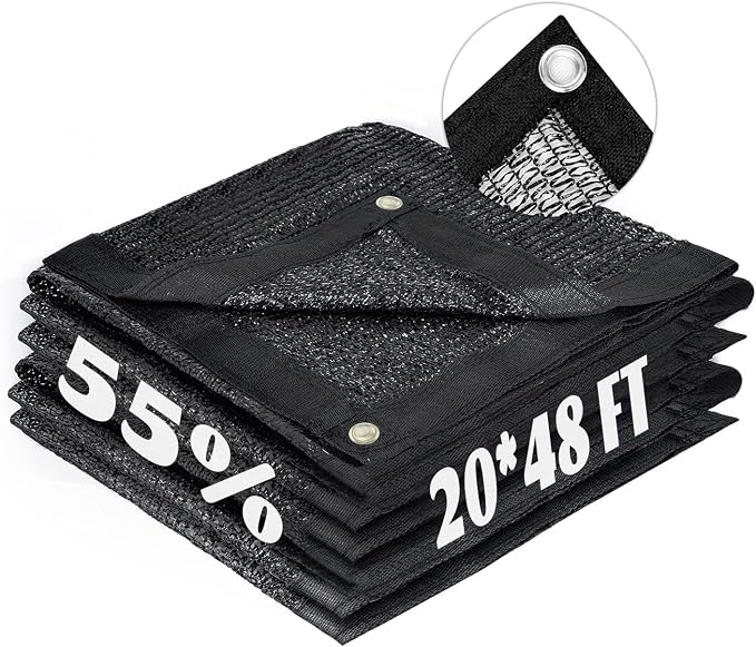 LOVE STORY 20x48FT 55% Black Shade Cloth Sun Shade Net with Grommets Sunblock Net Mesh Tarp for Garden,Plants Cover,Greenhouse and Patio