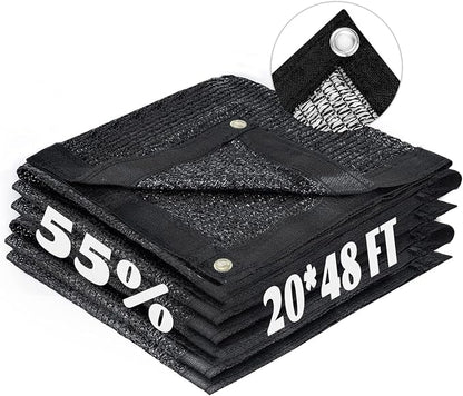 LOVE STORY 20x48FT 55% Black Shade Cloth Sun Shade Net with Grommets Sunblock Net Mesh Tarp for Garden,Plants Cover,Greenhouse and Patio