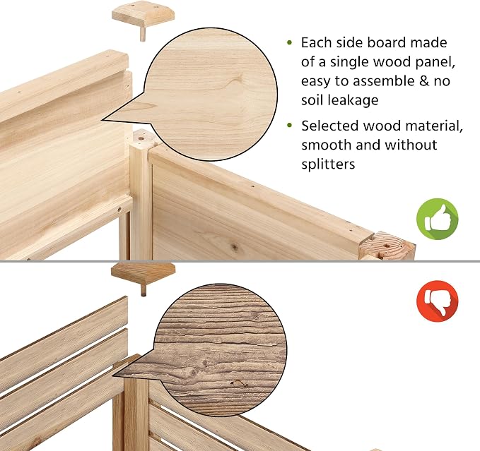Topeakmart Solid Wooden Raised Garden Bed Vegetable Elevated Planter Kit Grow Gardening Box with Legs Storage Shelf & Wheels, 42x23x33in