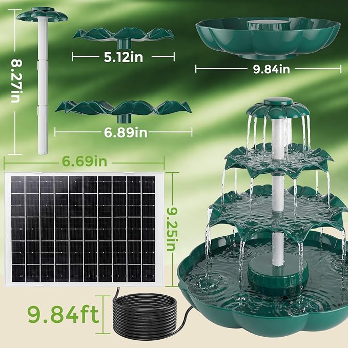 AISITIN 6.5W Solar Bird Bath Fountain, 3-Tiered Waterfall, DIY Detachable Solar Fountain Pump & Adjustable Panel, Lightweight Resin Plastic for Garden, Outdoor Bird Feeder, Pond Decor