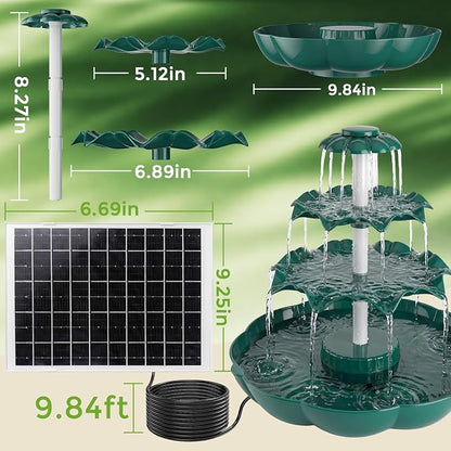 AISITIN 6.5W Solar Bird Bath Fountain, 3-Tiered Waterfall, DIY Detachable Solar Fountain Pump & Adjustable Panel, Lightweight Resin Plastic for Garden, Outdoor Bird Feeder, Pond Decor