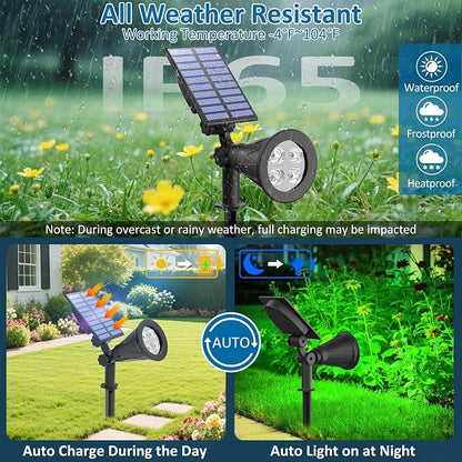 T-SUNUS Green Solar Spotlights Outdoor for Trees, Adjustable LED Solar Uplights for Yard Garden Landscape, Waterproof Auto On/Off Solar Lights (2 Pack)