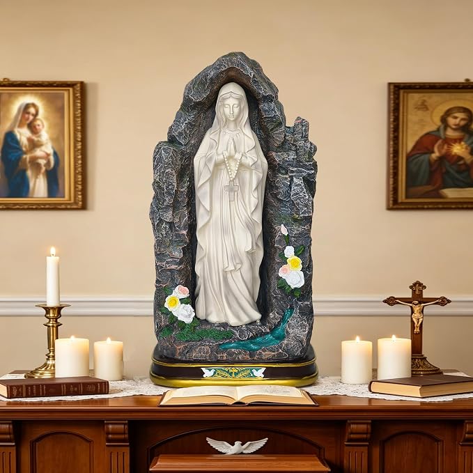 18" Catholic Virgin Mary Statue - Praying Blessed Mother Mary Statue for Altar Devout Home Yard Patio Lawn Hallway Decor,Outdoor Catholic Resin Sculpture Decoration, Religious Gifts to Mom