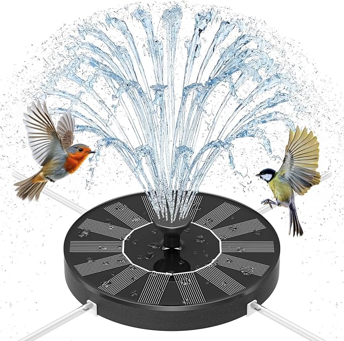 Solar Fountain Pump for Bird Bath, 1.4W Water Fountain with 6 Nozzles Solar Powered Fountain Pump for Bird Bath, Garden, Pond, Pool, Outdoor