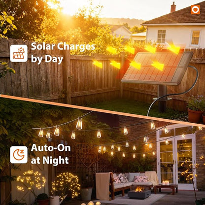 addlon 72FT Solar String Lights Waterproof with Remote & USB, Patio Lights Solar Powered with LED Shatterproof Bulbs Dimmable for Backyard