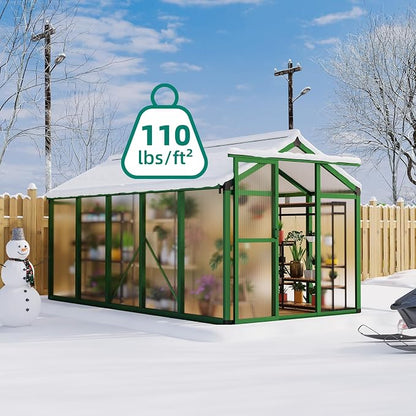 Garvee 6x10 ft Greenhouse - Aluminum Greenhouses for Outdoors, Large Polycarbonate Greenhouse with Roof Vent, Heavy Duty Walk-in Green Houses for Outside Garden, Backyard, Patio, Lawn, Easy Assembly