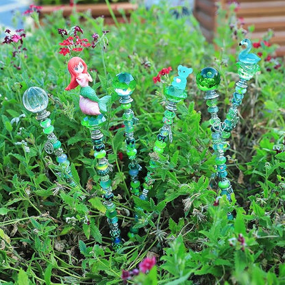 AIPRIDY DIY Crystal Beaded Fairy Wand Garden Stakes Kit, Colorful Decorative Wands with Assembly Guide, 12 or 10 Inch Threaded Rods,Outdoor Garden Decoration Set (158, Peridot+Hybrid Top)