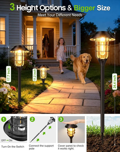 LETMY Solar Pathway Lights Outdoor, 12 Pack Bright Solar Lights Outdoor, IP65 Waterproof Auto On/Off Garden Lights Solar Powered Landscape Lighting for Yard Patio Walkway Driveway Pathway - Black