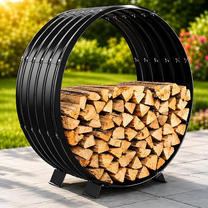 32" Firewood Rack with Roof Cover, Indoor & Outdoor Log Holder Keeps Firewood Dry, Clean & Organized for Fireplace, Patio & Backyard, Heavy-Duty Steel Wood Storage Rack, 500LBS Capacity