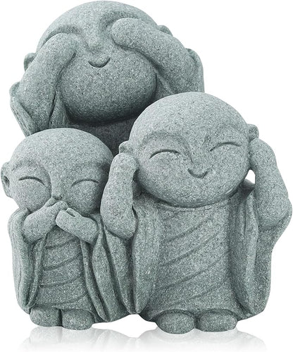 Mini Zen Monk Praying Statue Small Buddha Jizo Figurine Sandstone Feng Shui Sculpture Ornament for Fish Tank Decor Home Garden Good Luck Decoration - No Evil