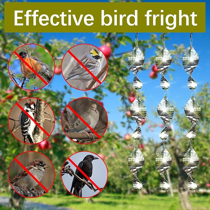 24 PCS Stainless Steel Bird deterrents for Outside,3D Wind Spinners Outdoor Bird Scarer Discs Set Pigeon Deterrent,Bird reflectors to Keep Birds Away Woodpecker Deterrent for House,Crow Deterrent