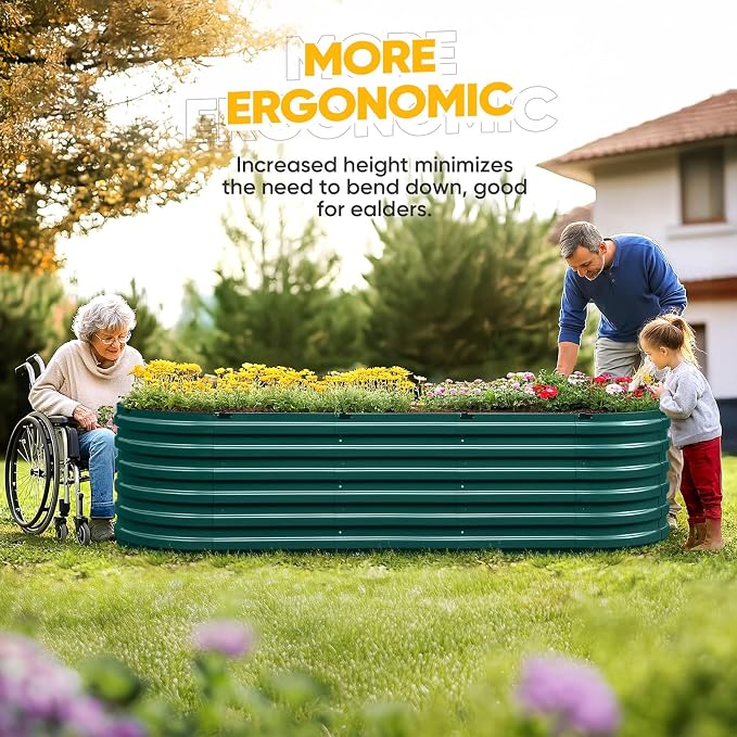 KING BIRD Raised Garden Bed Kit 2025 Upgraded Quick-Setup Galvanized Planter Garden Box Outdoor for Gardening, Vegetables, Flowers, 94x36x23 in, Green