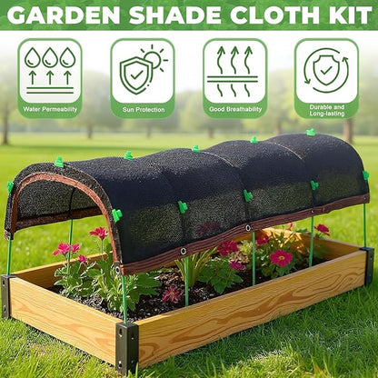 Upgraded Garden Shade Kit, 16.5x6.5FT Shade Cloth for Garden with 6 Poles, Clips and Gloves, Plant Shades for Outdoor Plants Provides 75% Heat Protection for Vegetables Greenhouse Garden Bed Shade