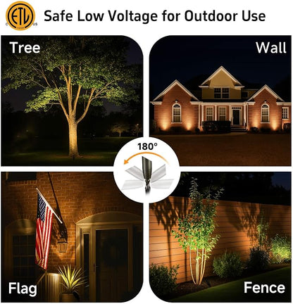 Gardenreet Die-Cast Brass Spot Light Outdoor - 12V LED Uplighting Waterproof, Low Voltage Landscape Lights Direct Wire, Bronze for Fence Fountain with Warm White MR16 Replaceable Bulbs (12 Pack)
