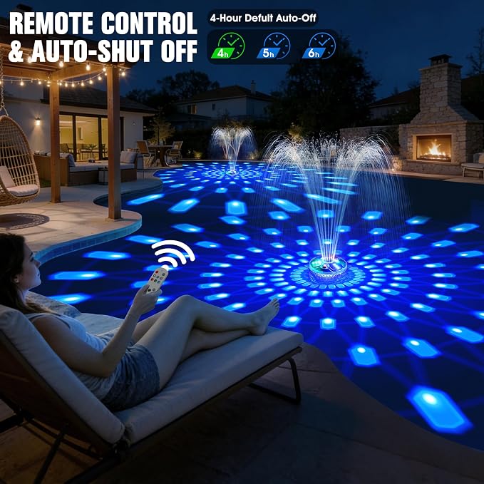 Rechargeable Pool Fountain with Remote,8000mAh Floating LED Pool Fountain with Light,Above Ground Pool Water Fountain Pump,Outdoor Swimming Pool Sprinkler Fountains for Inground Pool Decor-PearlWhite