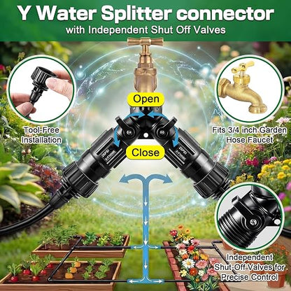 12 Pcs Drip Irrigation Kit, Included 2 Way Y Water Splitter Connector, 4 Pcs 25 PSI Garden Hose Pressure Regulator and 4 Pc 1/4 Inch Irrigation Tubing Hose Adapter for Drip Irrigate System
