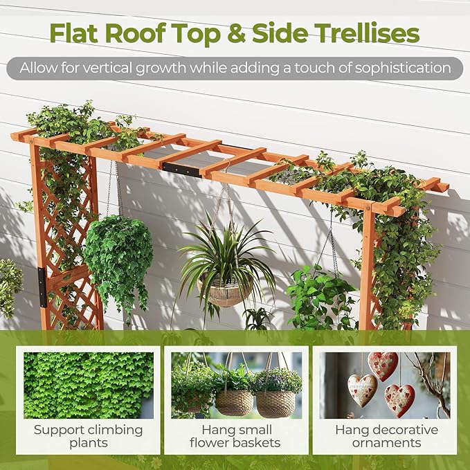 ORALNER Raised Garden Bed with Trellis, Wooden Planter Box with Climbing Frame, Outdoor Elevated Garden Box for Vegetables, Herbs, Flowers, Fruits (Extra Large)