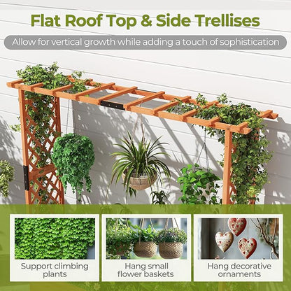 ORALNER Raised Garden Bed with Trellis, Wooden Planter Box with Climbing Frame, Outdoor Elevated Garden Box for Vegetables, Herbs, Flowers, Fruits (Extra Large)